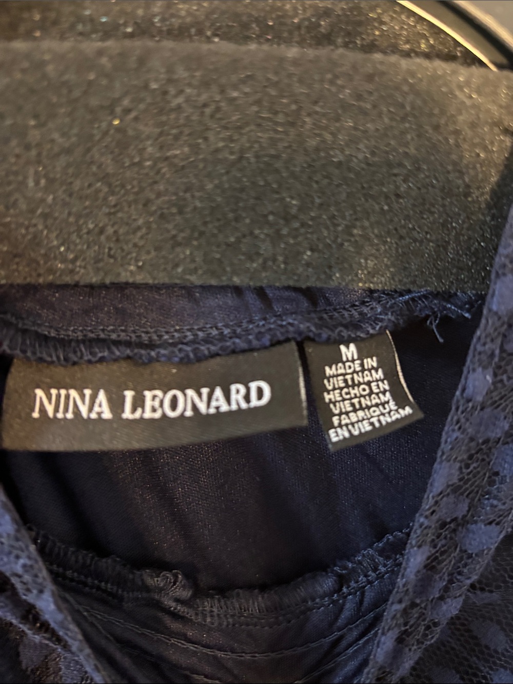 Nina Leonard Navy Long-Sleeve Lace Shift Dress - Picture 6 of 9
